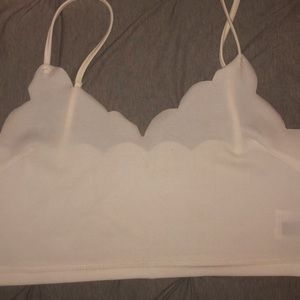 Cropped white scalloped top